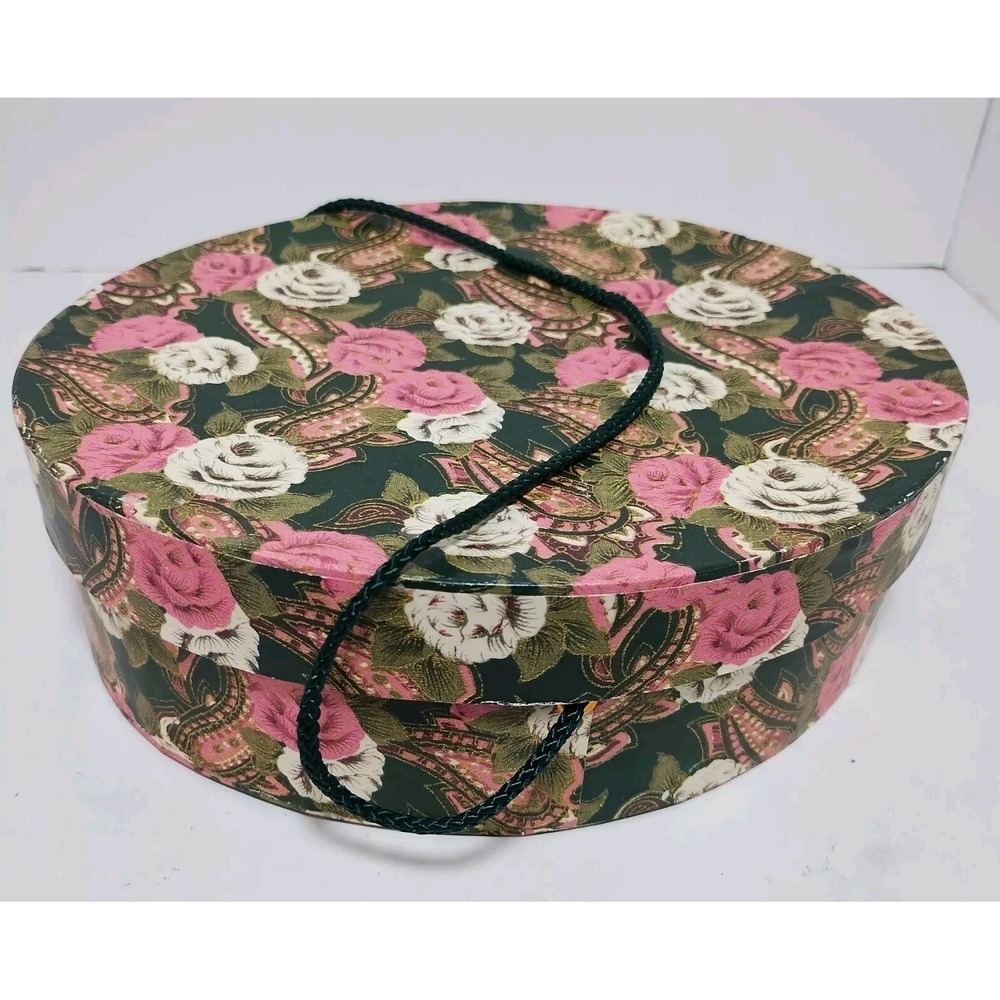 Vintage Oval Floral Lidded Trinket Treasure Box 8 X 7 X 3 Pink White CottageCore